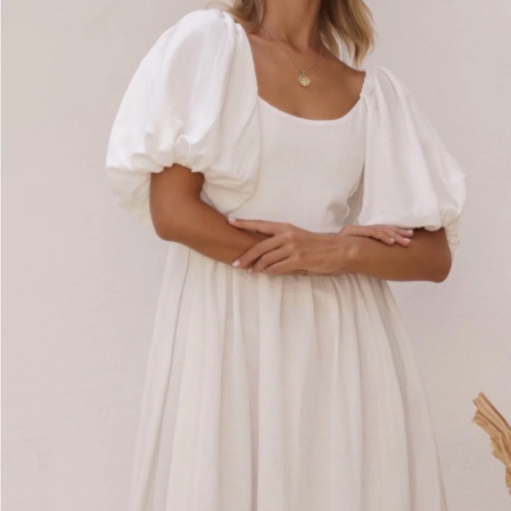White Midi Puff Sleeve Dress